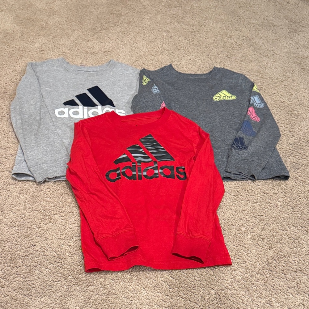 Adidas Kids' Long Sleeve Shirt Trio - Red, Gray, Dark Gray